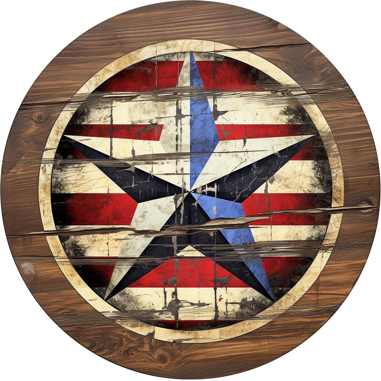 Rustic Wall Decor Wall Plaque Sign Round Metal Tin Sign American flag Wreath Round for Wall Decor